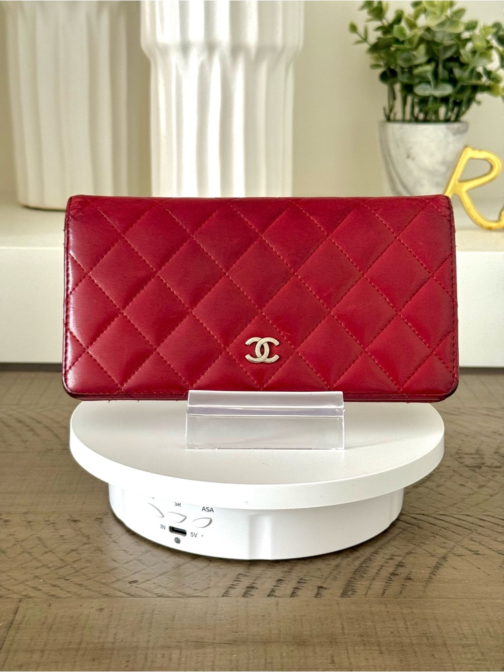 Chanel Red Quilted Lambskin CC Long Flap Wallet